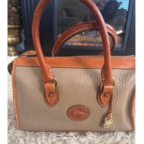 Vintage 80s Dooney Bourke All Weather Leather Satchel Tan Brown Made In USA